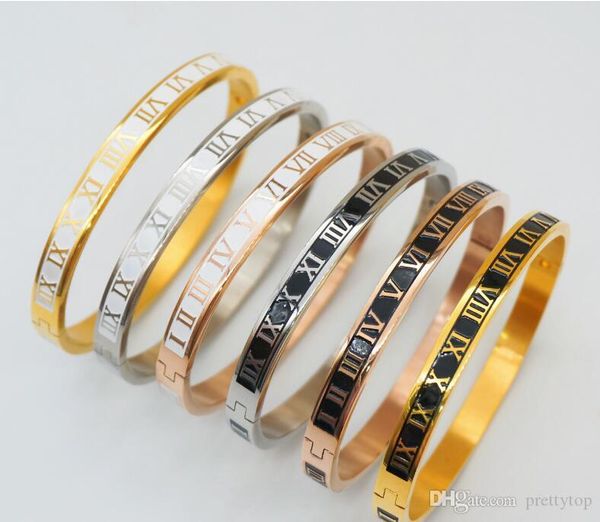 

luxury designer jewelry woman bangle bracelet 316l titanium steel roman numeral bracelet rose gold silver engagement wedding bangle bracelet, Black