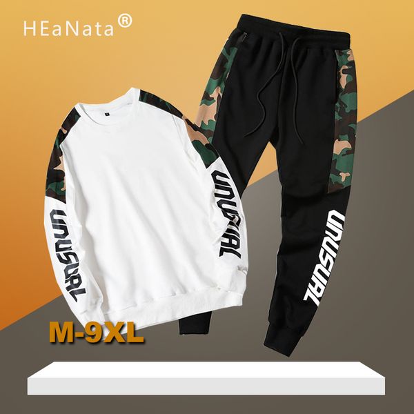 

plus size -9xl tracksuit men sets hoodies sweatpants men two piece set letter print jogging sportswear brand gym clothing, Gray