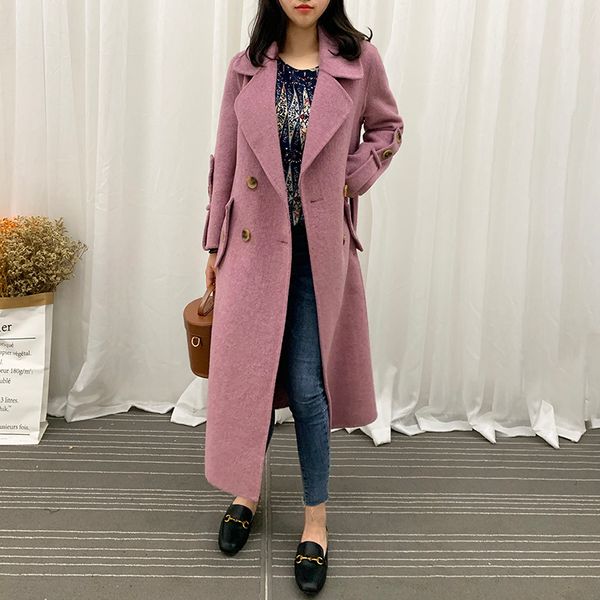 

winter brand wool coat female autumn clothes 2020 korean elegant double breasted x-long jacket casaco feminino hiver 8809, Black