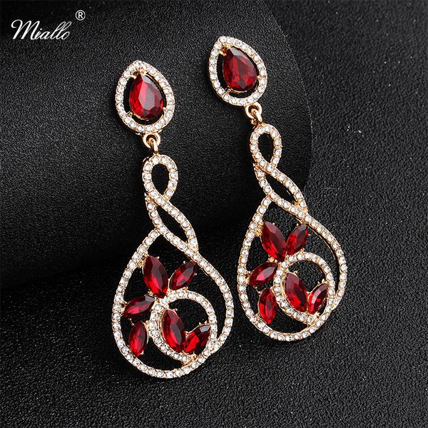 

dangle & chandelier miallo fashion red rhinestone flowers women earrings wedding bride bridesmaids long for party dance, Silver