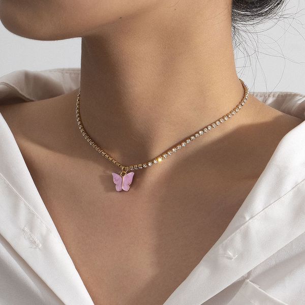 

chic temperament rhinestone chains butterfly charms choker necklace women fashion chocker geometric clavicle necklace jewelry, Golden;silver