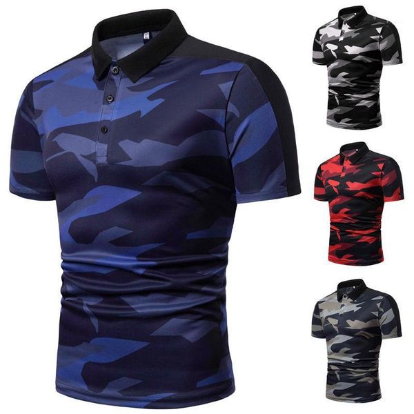 

lapel neck mens fashion tshirts breathable males casual polos camouflage printed mens polos short sleeve, White;black