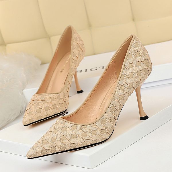 

bigtree spring heels fashionable pedicure sweet women heels slim heel plaid fabric pumps women shoesmultifunction, Black