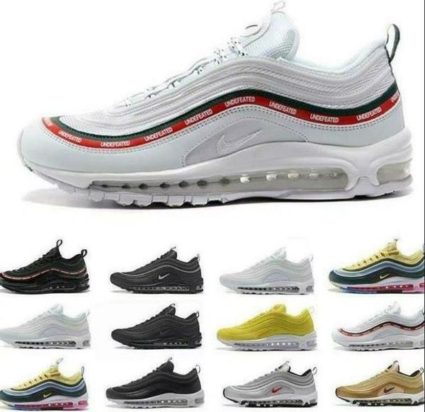 

air 97 men women running shoes sliver bullet evergreen sunburst undefeated olive triple black team red sports sneakers, White;red