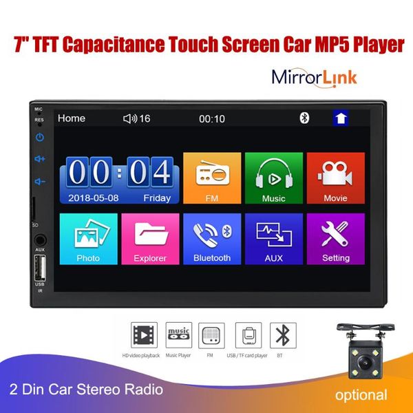 

7'' tft capacitance touch screen car mp5 player with bluetooth fm radio receiver support rear camera 2 din autoradio mirror link c