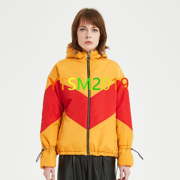 

cotton-padded jacket women's color matching cotton clothes outdoor warm feather fashion hoodie jacket warm clothing windbreaker, Black