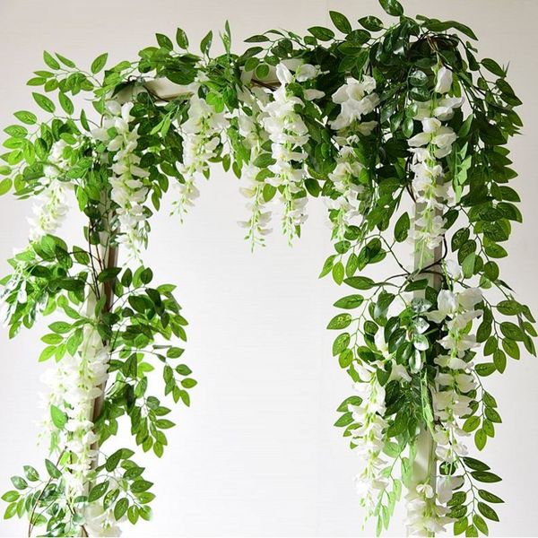 

7ft 2m wisteria artificial flowers vine garland wedding arch decoration fake plants foliage rattan flowers wall decor flores