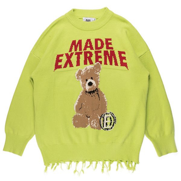 

hip hop autumn casual mens sweaters streetwear men sweaters teddy bear pattern harajuku vintage cotton oversize o-neck pullover, White;black