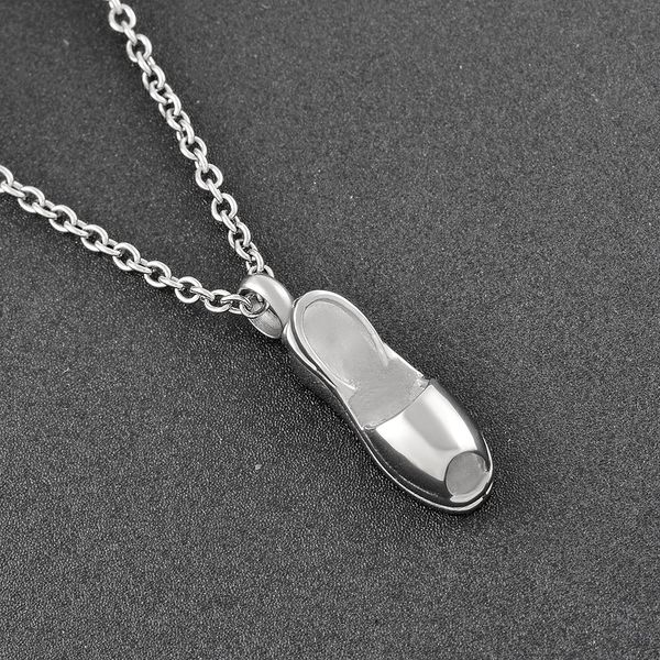 

new z800 high polished 316l stainless steel shoes funeral jewelry urn necklace hold ashes keepsake memorial pendant for women, Silver