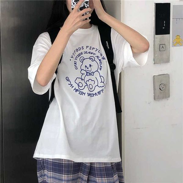 

women's t-shirt vintage bear letter ins t-shirts japanese kawaii ladies ulzzang female korean harajuku clothes for women, White
