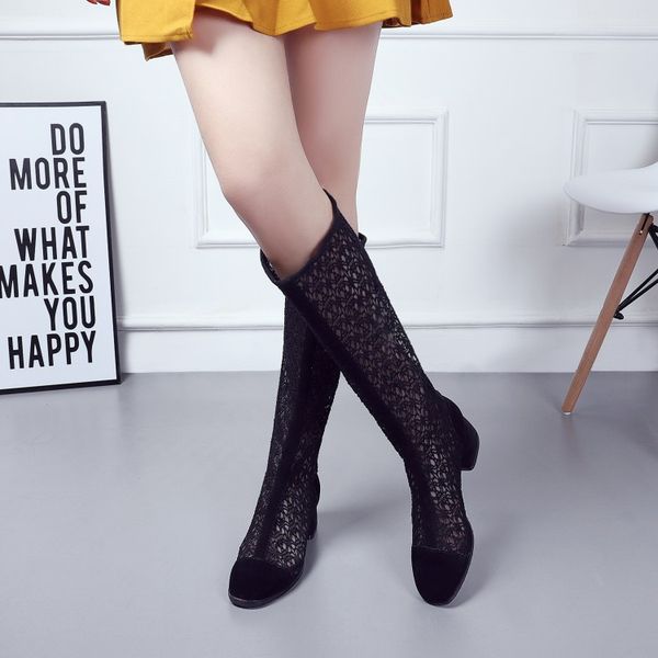 

boots big size 9 10 11 12 thigh high knee over the women ladies lace cut-out zipper after stitching, Black