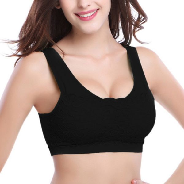 

women sport bra push up bra women lace embroidery seamless padded vest tanks workout yoga fitness, White;black