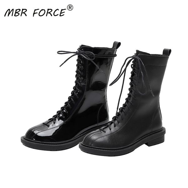 

mbr force 2020new patent leather waterproof non-slip fashion belt simple and versatile casual black women's boots
