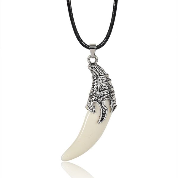 

archaistized fashion necklace for men crescent moon alloy jewelry wolf tooth shaped choker, Silver