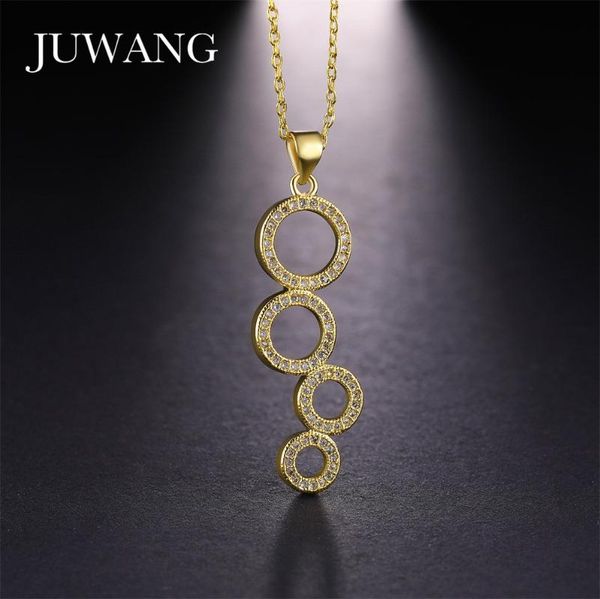 

juwang four circle round micro pave cubic zirconia pendant necklaces for women girl gold color jewelry gift chocker, Silver