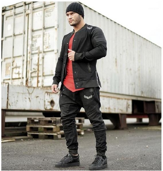 

single breasted stand collar mens jean jackets casual males clothing panelled mens designer jean jackets fashion, Black;brown