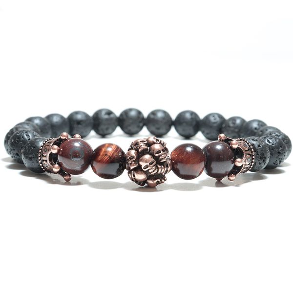 

2020 tredny natural stone bracelet for men hiphop rock skull braslet male accessories vintage crown brazalete lava beads pulsera, Golden;silver