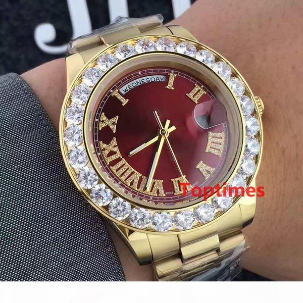 

luxury 18k gold president day-date geneva men big diamonds dial bezel automatic wrist role men's watch reloj watches wristwatches, Slivery;brown