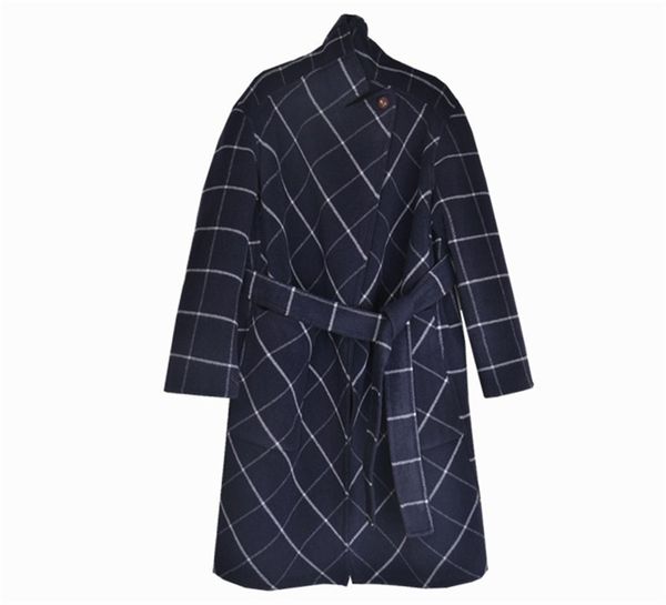 

double sided wear cashmere wool fabrics women's fashion winter coat mid-long plaid buckle collar m/l, Black