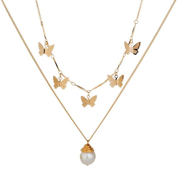 

zafresh vintage goth multiple real natural pearl butterfly pendant thick chain short necklace for women aesthetic jewelry, Silver