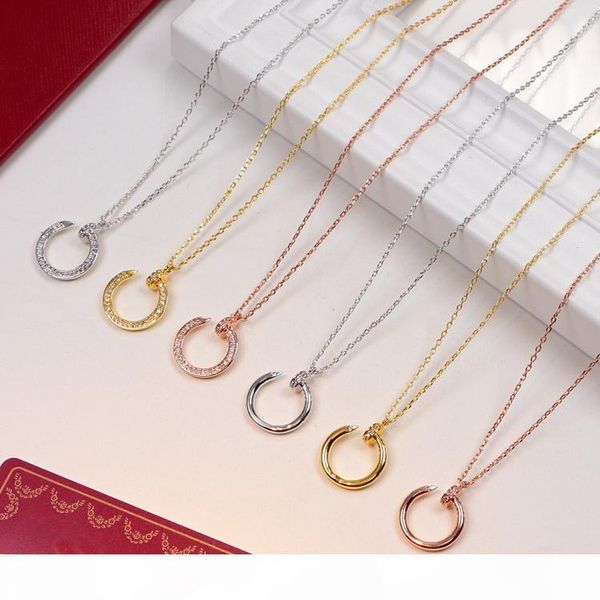 

new arrive fashion classic lady titanium steel 18k plated gold necklaces with full diamond nail pendant wedding engagement 3 color, Silver