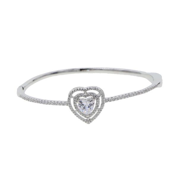 

17-19cm love heart bracelets bangles women stainless steel bracelet bangle inlay rhinestone rose gold silver color jewelry gift, Black