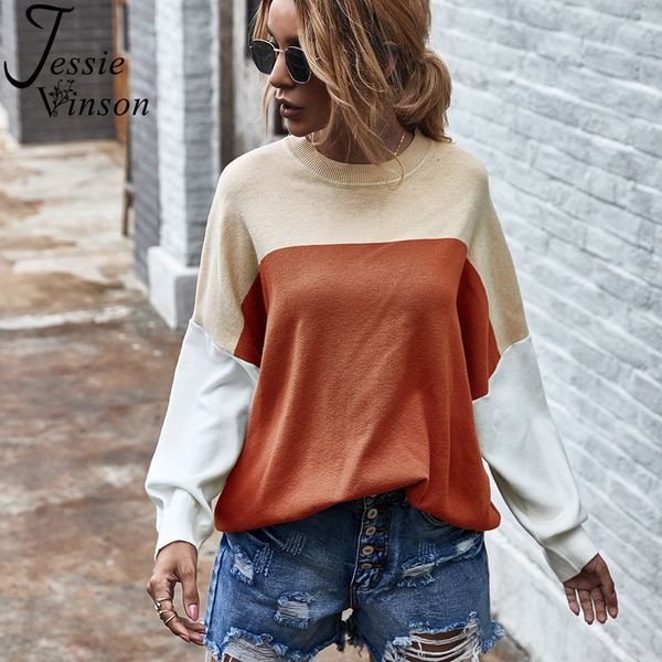 

jessie vinson casual loose patchwork women's sweaters crew neck pullover sweater autumn winter knitted sweater knitwear female, White;black