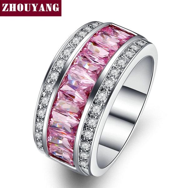 

princess pink color square-cut cubic zirconia fashion ring jewelry for women girl party work gift yg016, Golden;silver