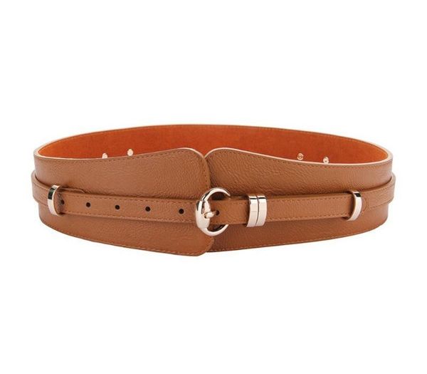 

adjustable women belt strap wide decorated ceinture fashion faux leather cummerbund waist accessories luxury dress d ring89, Black;brown