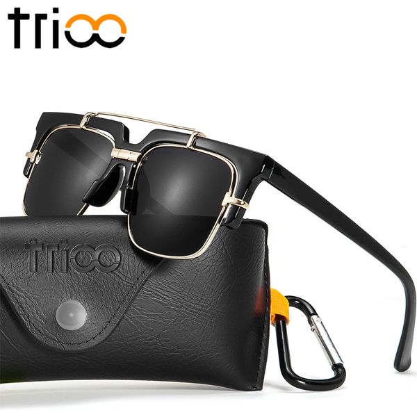 

trioo square black sunglasses for men cool half frame shades luxury uv400 gradient lens lunette oculos, White;black
