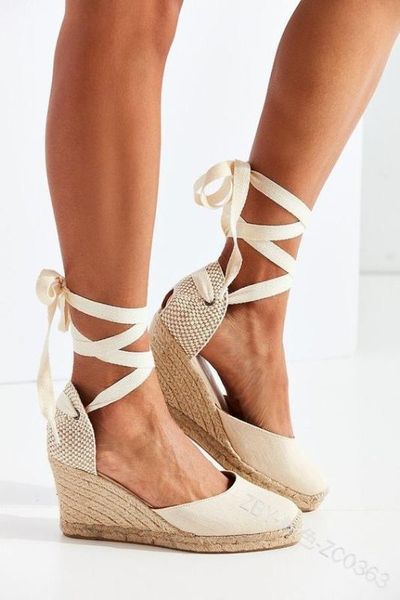 

velvet shoes wedge 2020 summer cross-shoes sandals closed heel large size suit female beige strappy heels espadrilles, Black