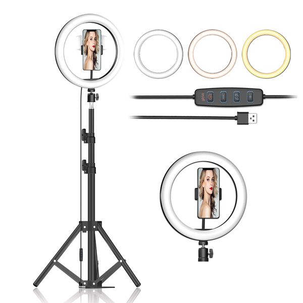 

flash heads 10 inch led annular ring lamp selfie light with 45 cm tripod stand phone holder beauty for camera makeup youtube video live
