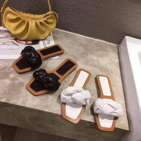 

female shoes slippers women summer low slides 2020 flat soft pu rubber rome fabric concise hoof heels basic flat shoes, Black