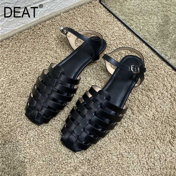 

deat] 2020 новая весна summerround toe выдалбливают повседневный braid pu leather flat сандалии женская обувь мода tide 10h654, Black