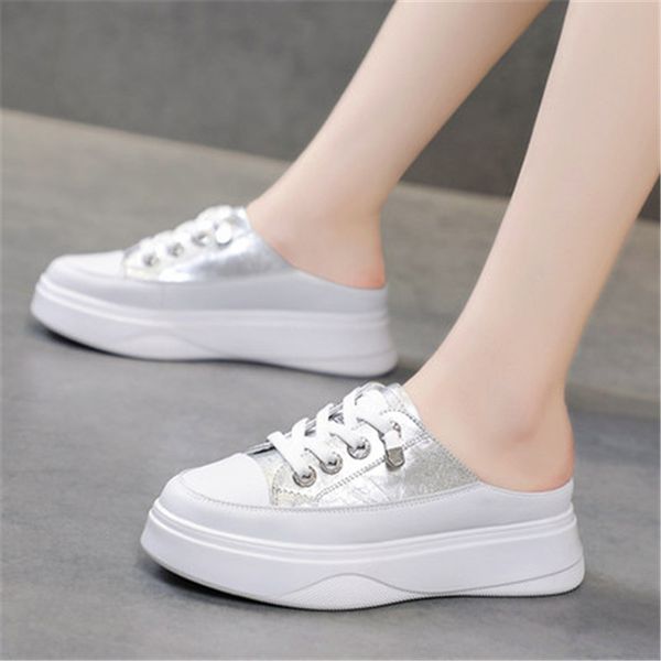 

slippers for women summer new korean version of no heel thick bottom pedal platform flats women's white shoes sneakers eu 35-40, Black