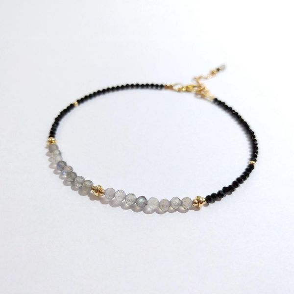

Lii Ji Anklet Natural Stone Black Spinel Lapis Lazuli Moonstone Labradorite Chrysocolla US 9K GF Anklet 23cm with extra link