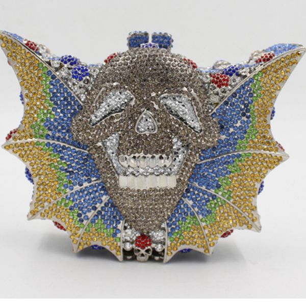 

blue evening bags party clutch 2020 new arrival full diamond evening bag with skull shape luxury ladies pure female handbags