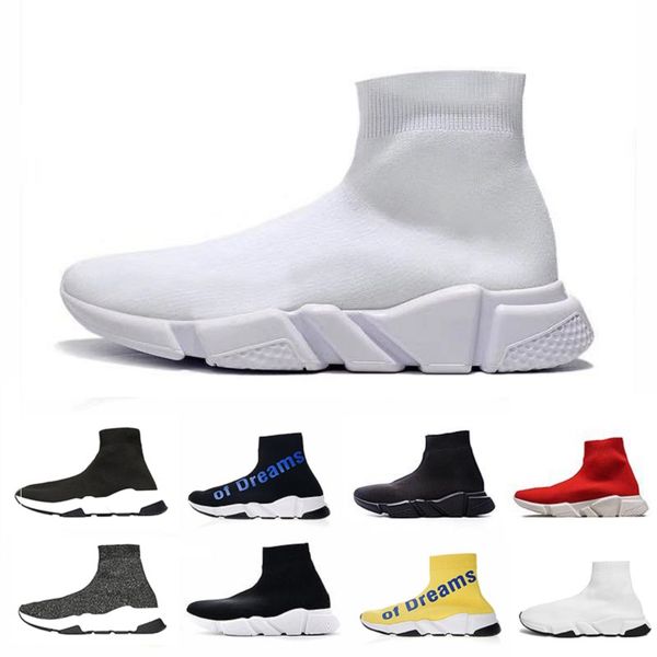 

triple white graffiti lace-up casual sock shoes speed trainer paris clear sole black oreo red white yellow socks outdoor sports sneakers