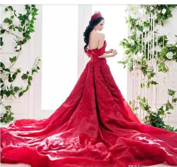 

gorgeous 2020 red wedding dresses from china off the shoulder big a line long train pretty lace and organza custom made bridal gowns, White