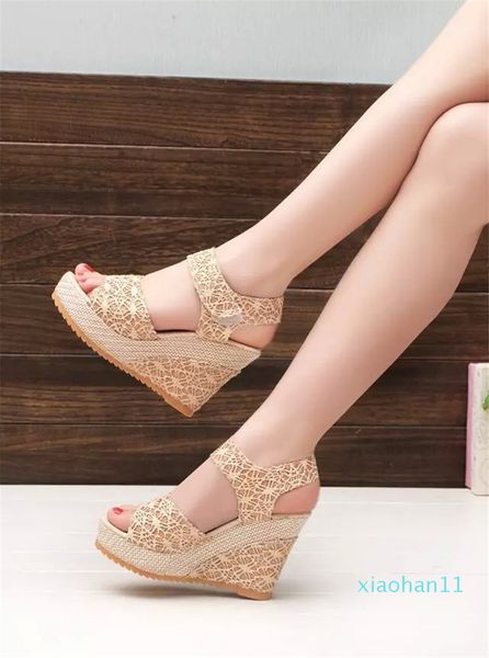

summer high-heeled women's sandals with poncho with fish mouth shoes female magic wedge sandals, Black