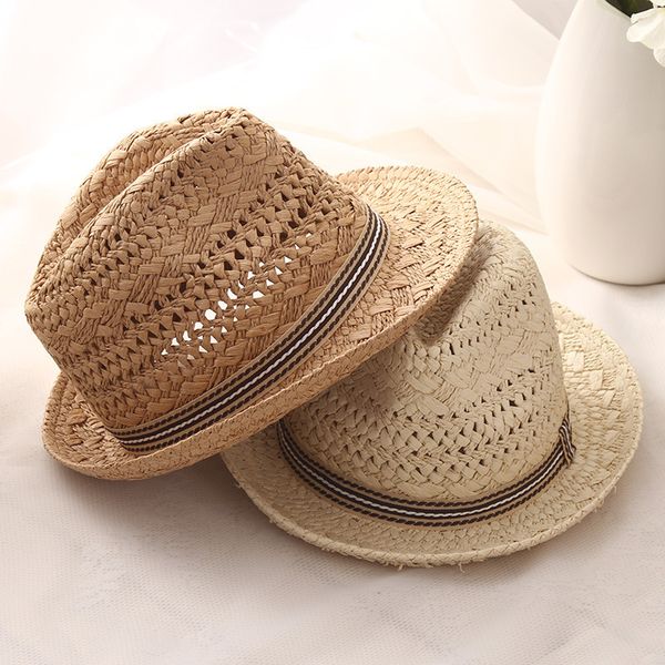 

2020 korean parent-child straw hat children's hat spring and summer holiday beach sun hand-made jazz hat men femme cap, Yellow