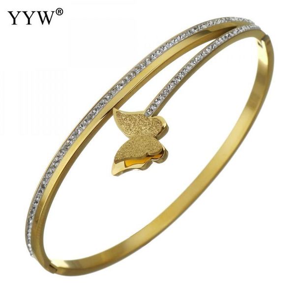 

stainless steel women bangle charm romantic rhinestone butterfly pulseras mujer ladies cuff bangles rose gold/gold/silver color, Black