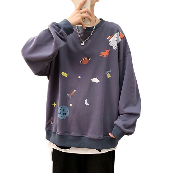 

new fashion sweetshirt hoodies men's and women's crew neck pullover cartoon pattern sweater loose top, Black