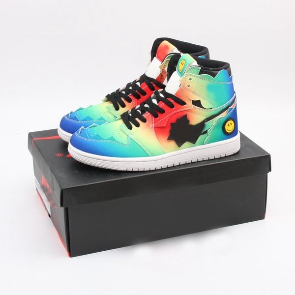 

new j balvin 1 high basketball shoes 1s super bowl rainbow tie dye mens trainers women sports sneakers size 36-44