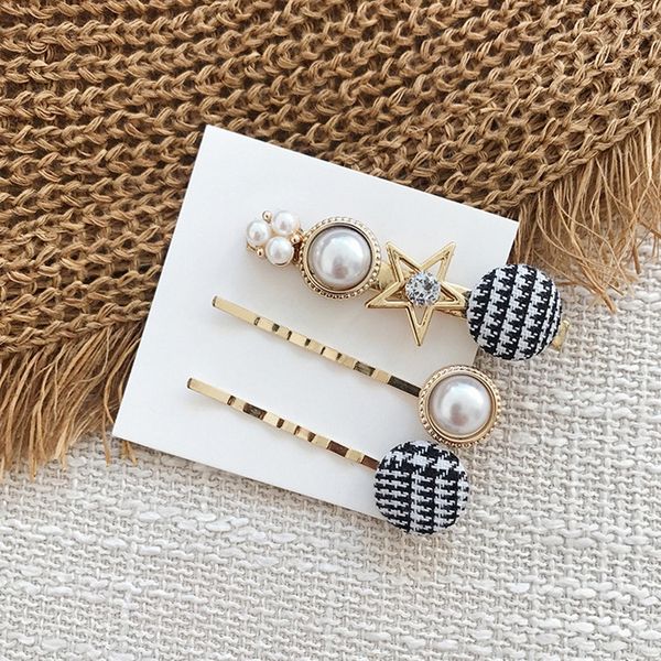 

Bird Plaid Pearl Headdress headdress Internet celebrity ins new pearl gold hairpin set combination alloy side clip headwear 1FfiY