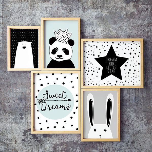 

nordic минималистский стиль печати мультфильм panda холсте картина nursery домашнее украшение стены вися изображения безрамного