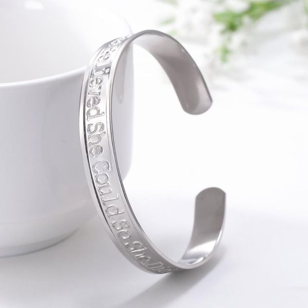 

teamer for women stainless steel engraved she belived she could so did inspiration metal bangle jewelry gift, Black