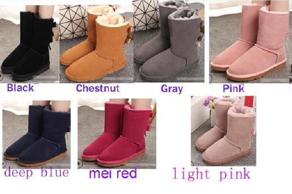 

2021 kids eu25-34 big size low price new australian snow boots thick leather bow in the tube snow boots cotton shoes gazelle, Black