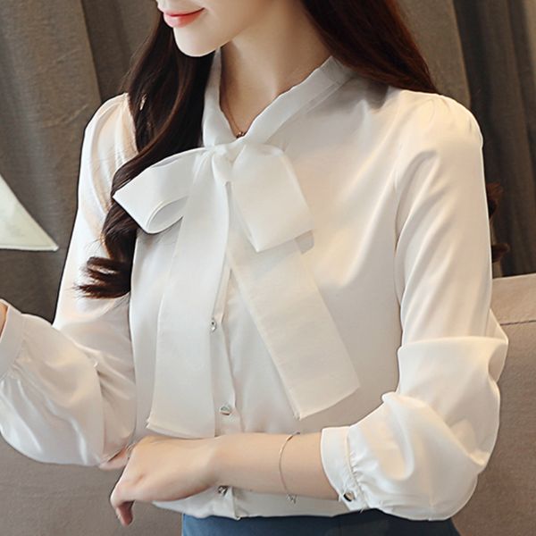

long sleeve white blouse women shirts fashion woman blouses 2020 bow tie collar chiffon blouse women womens and blouses c16