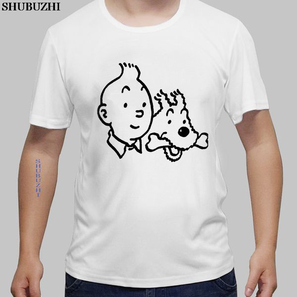 

fashion character t-shirt men tintin snowy funny cotton man white t shirt short sleeve tee shirts clothing euro size
